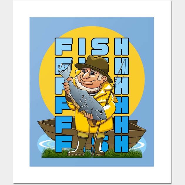 Funny Outdoors Fisherman large trophy fish Wall Art by Shean Fritts 